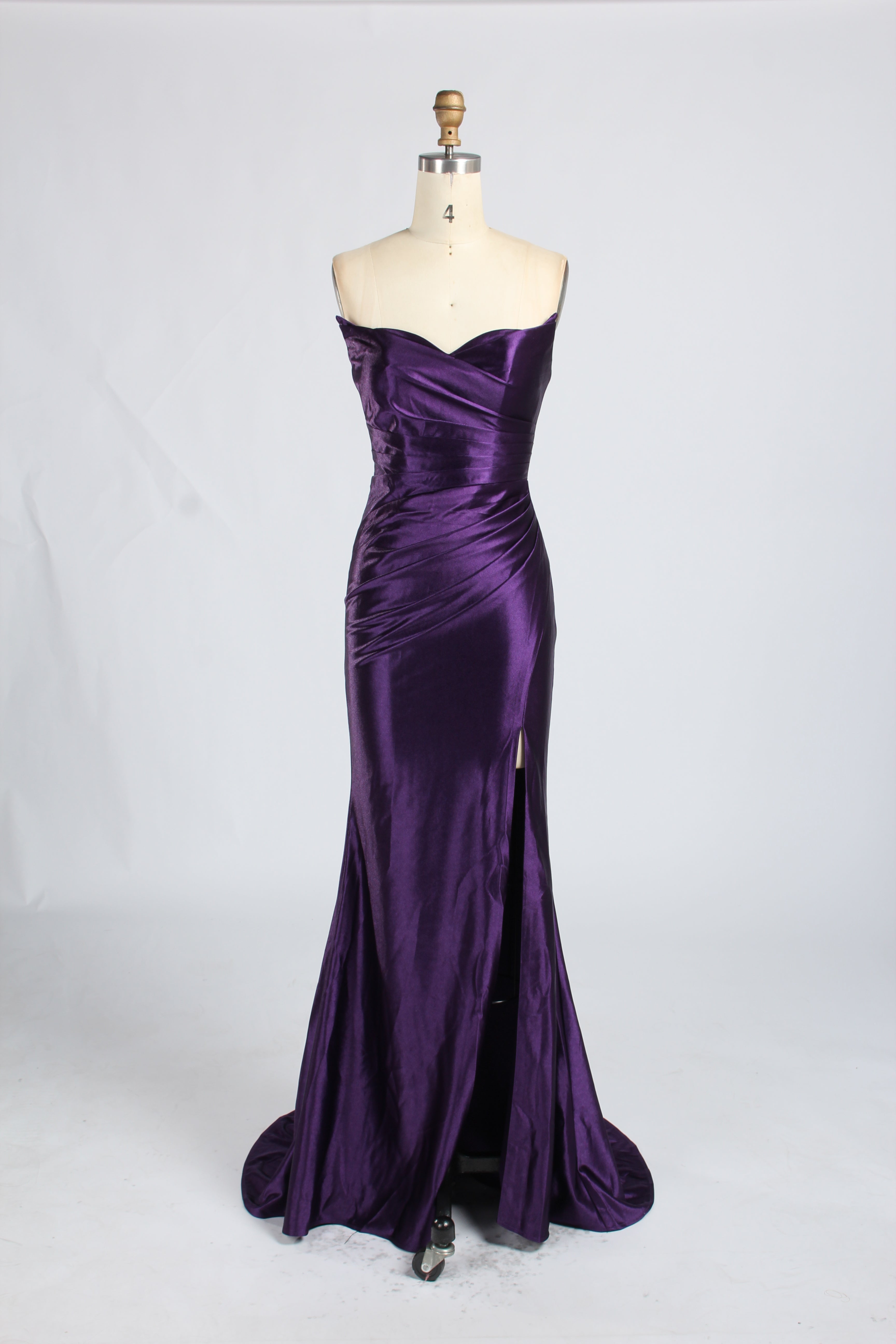Wholesale Pink Satin Strapless Mermaid Evening Gown with Slit 33383