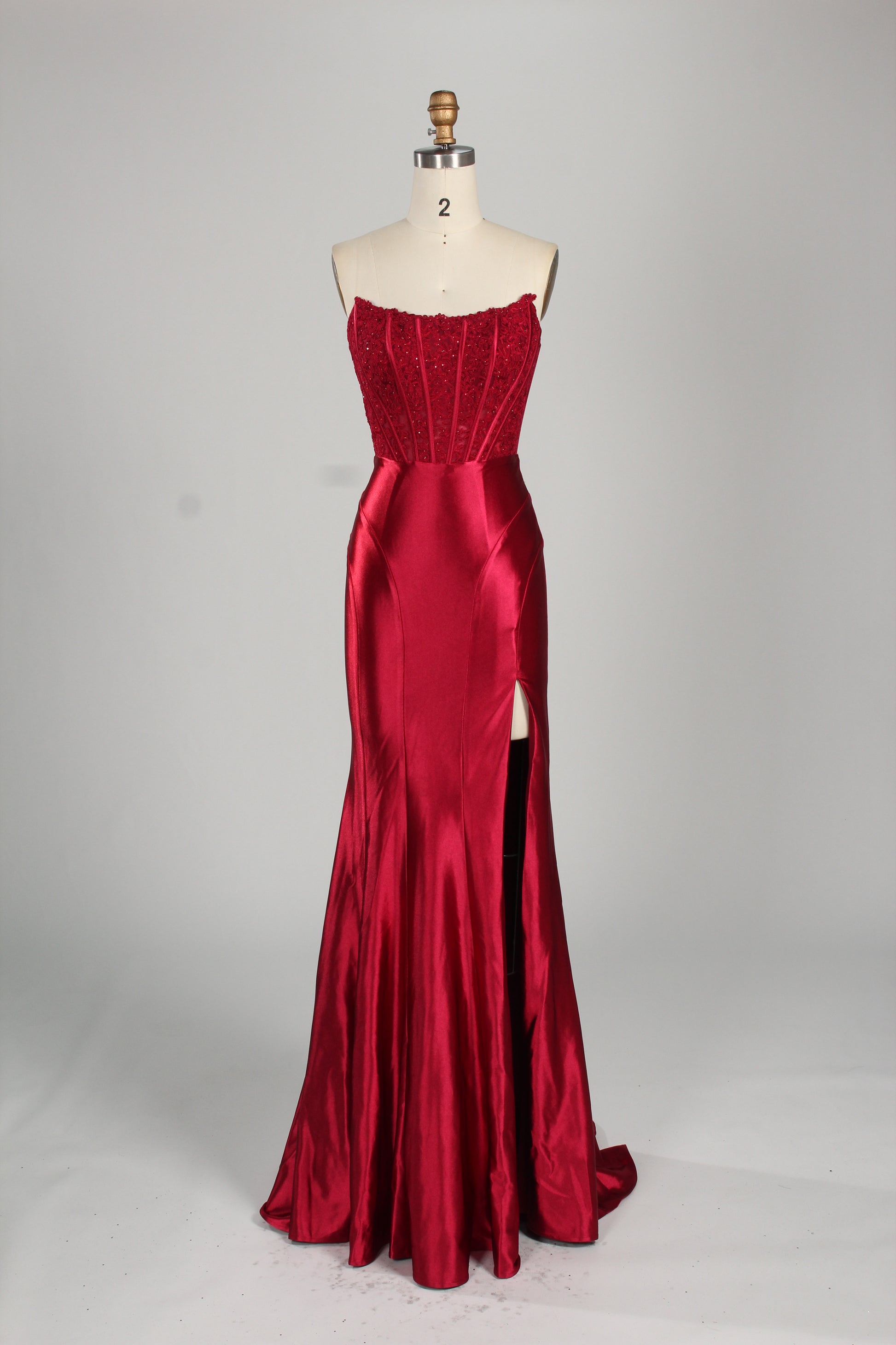Wholesale Red Lace Satin Prom Dress 33217