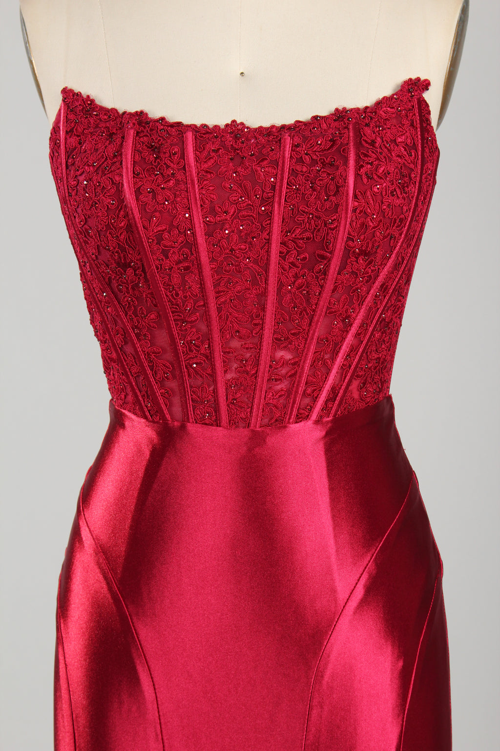 Wholesale Red Lace Satin Prom Dress 33217