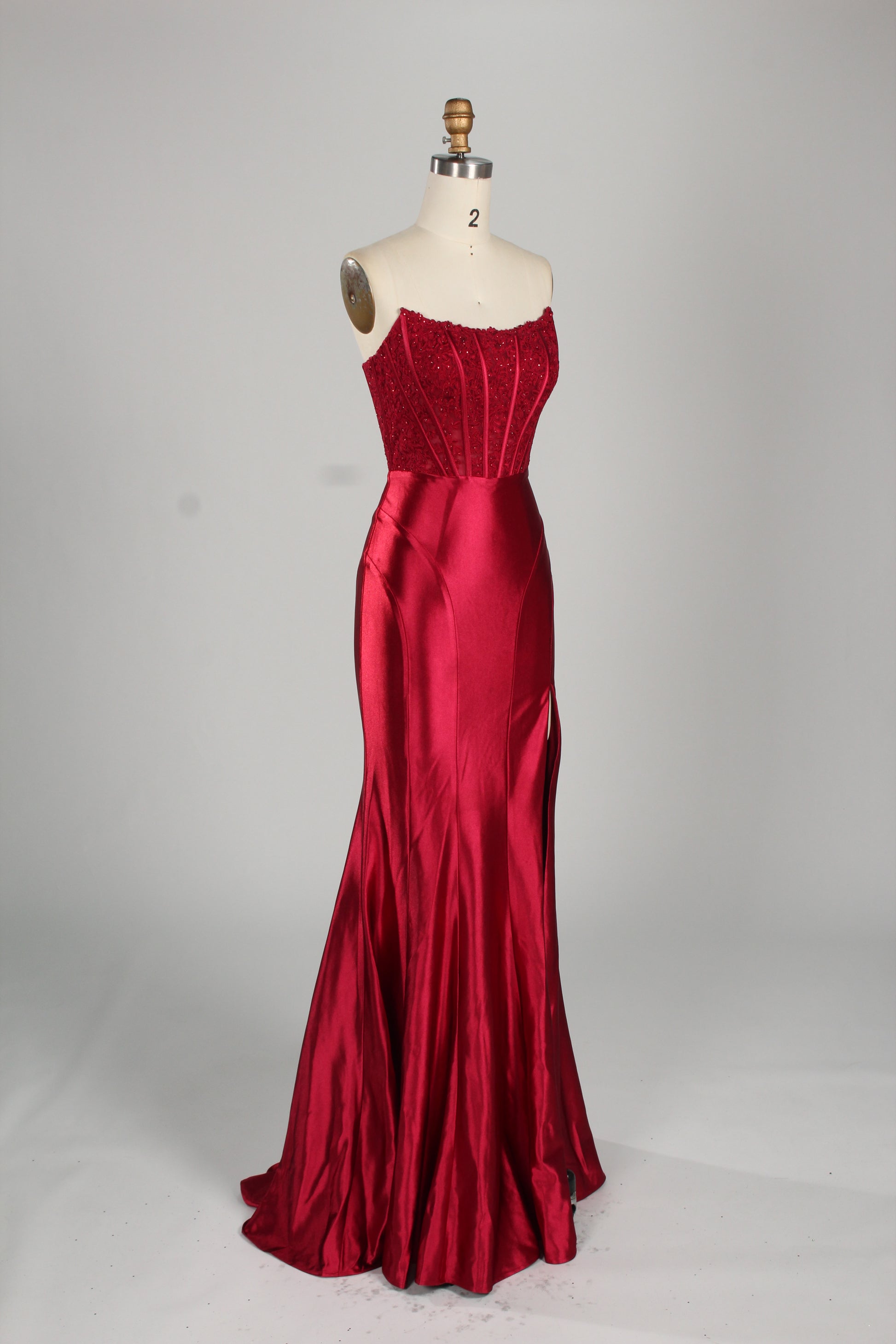 Wholesale Red Lace Satin Prom Dress 33217