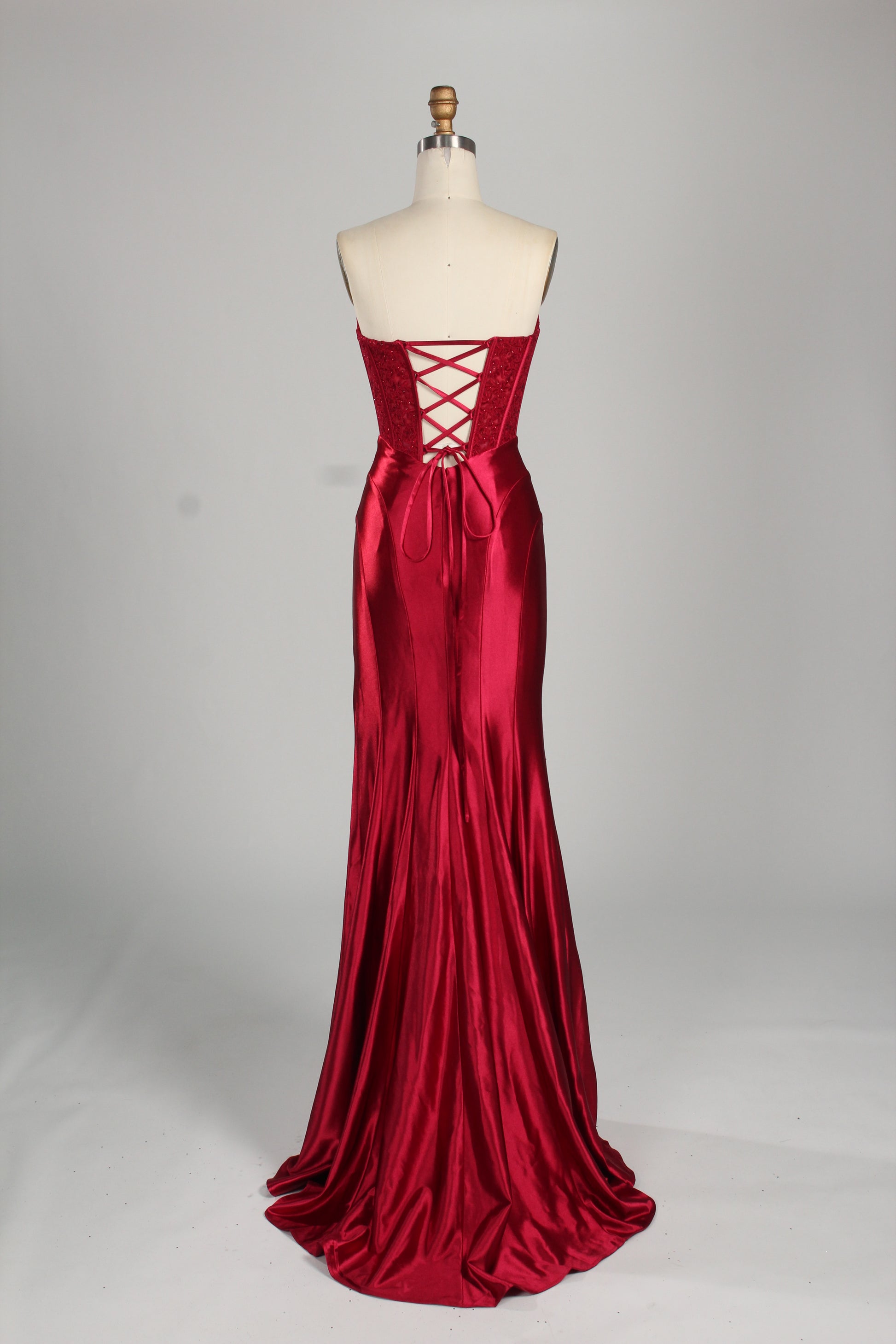 Wholesale Red Lace Satin Prom Dress 33217