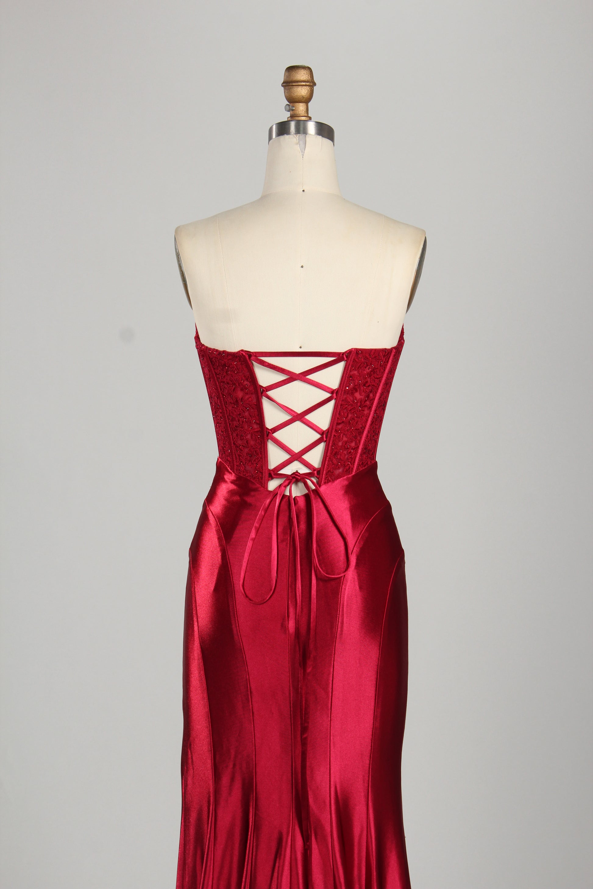 Wholesale Red Lace Satin Prom Dress 33217