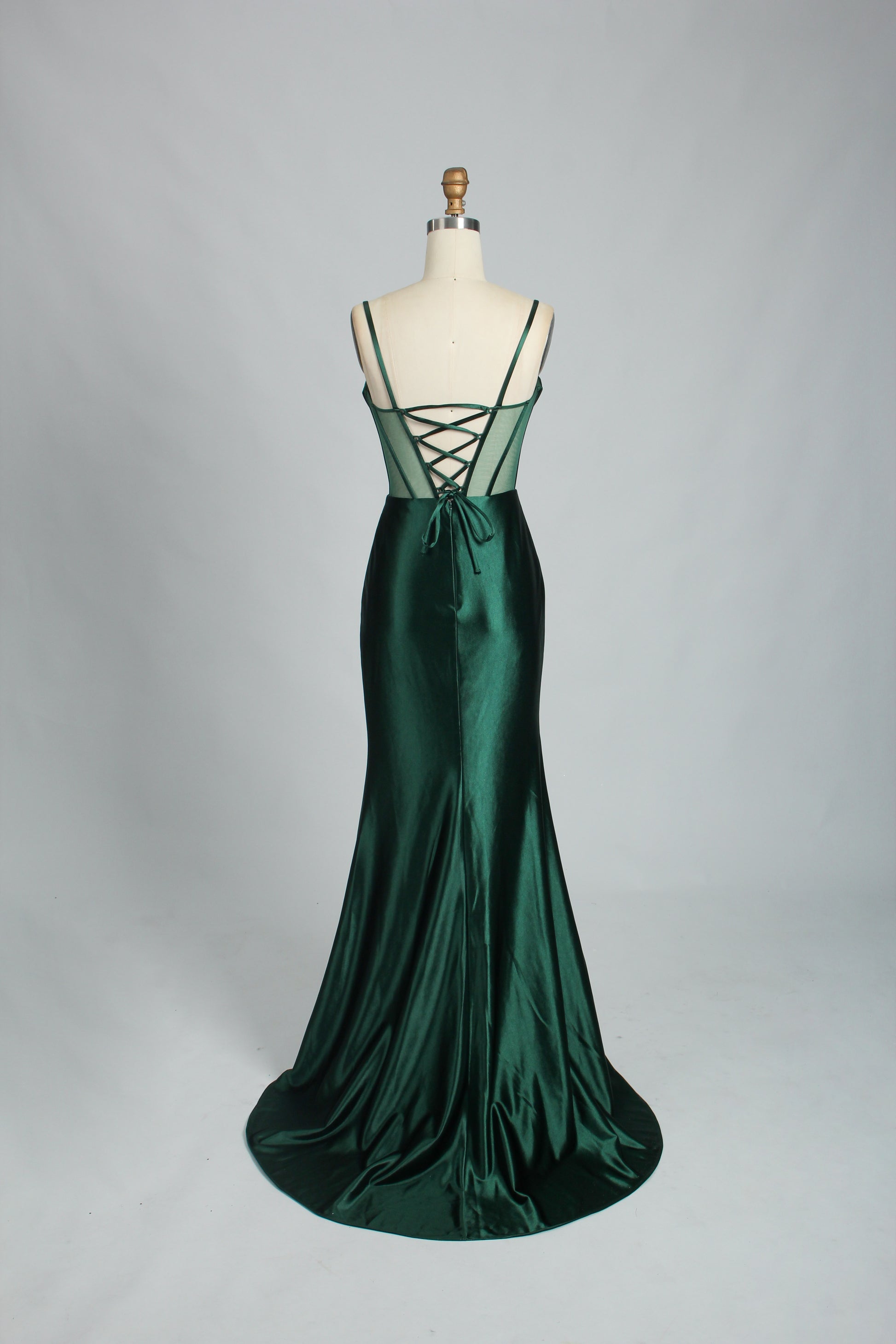 Wholesale Royal Blue Satin Prom Dress - Sheer Corset Slit Evening Gown 32727