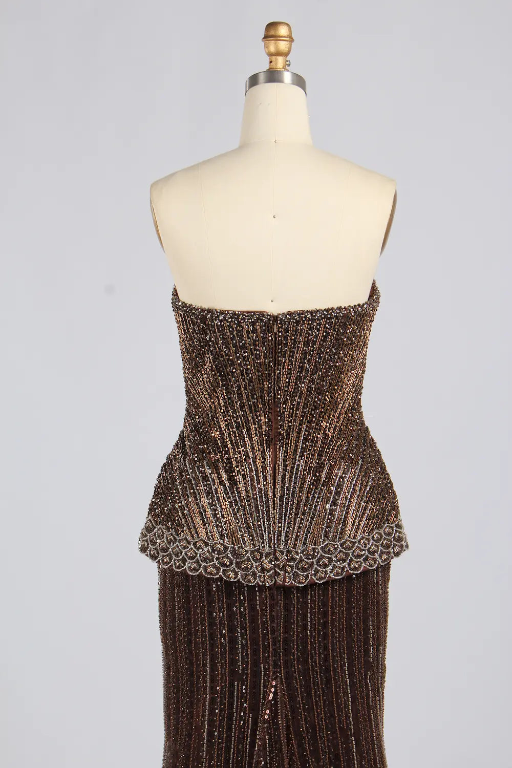 Luxury Strapless Bronze Beaded Mermaid Evening Dress with Peplum KY075