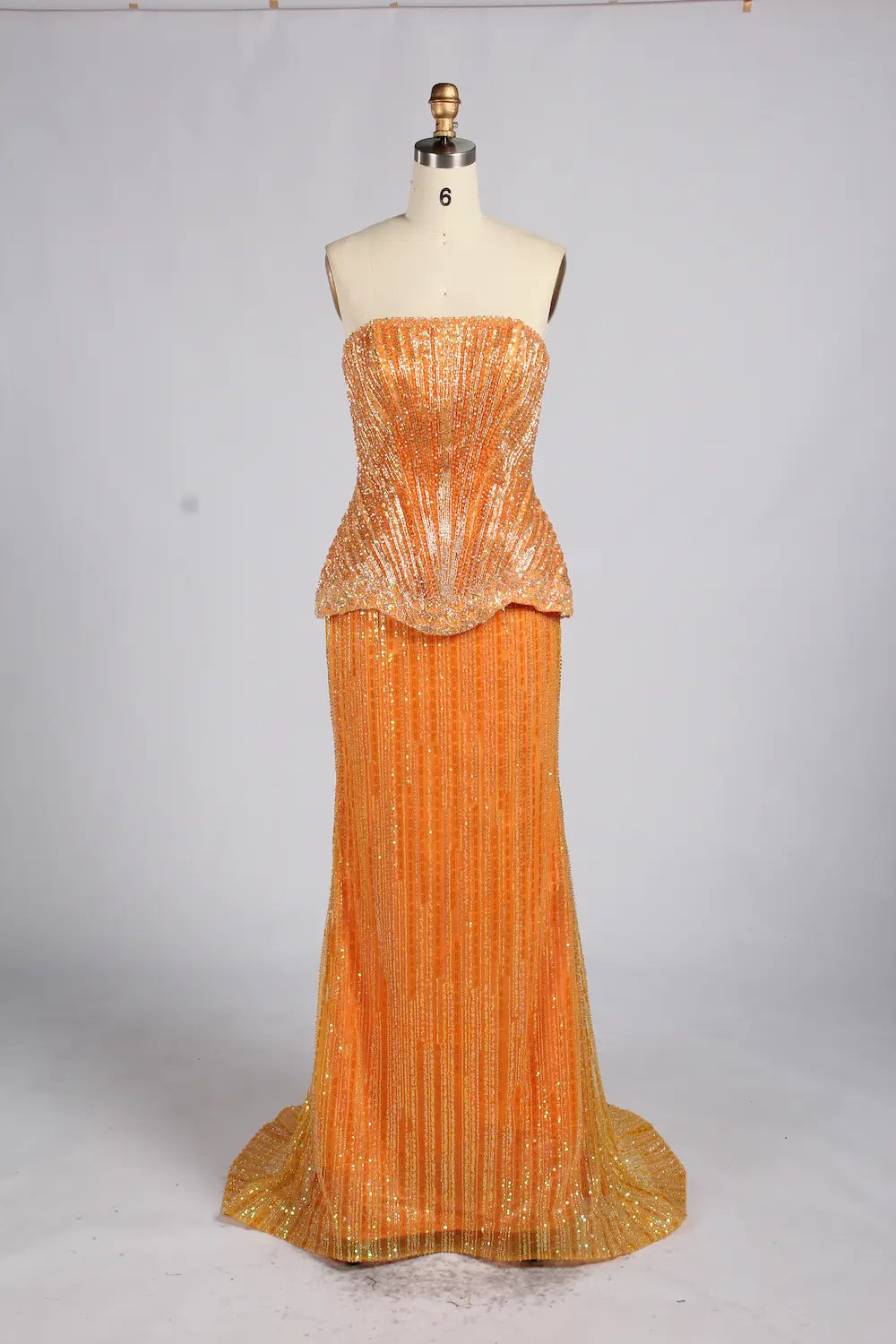 Luxury Strapless Bronze Beaded Mermaid Evening Dress with Peplum KY075