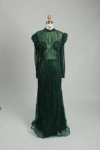 Champagne Beaded High Neck Long Sleeve Sheath Mother of the Bride Dress MK129