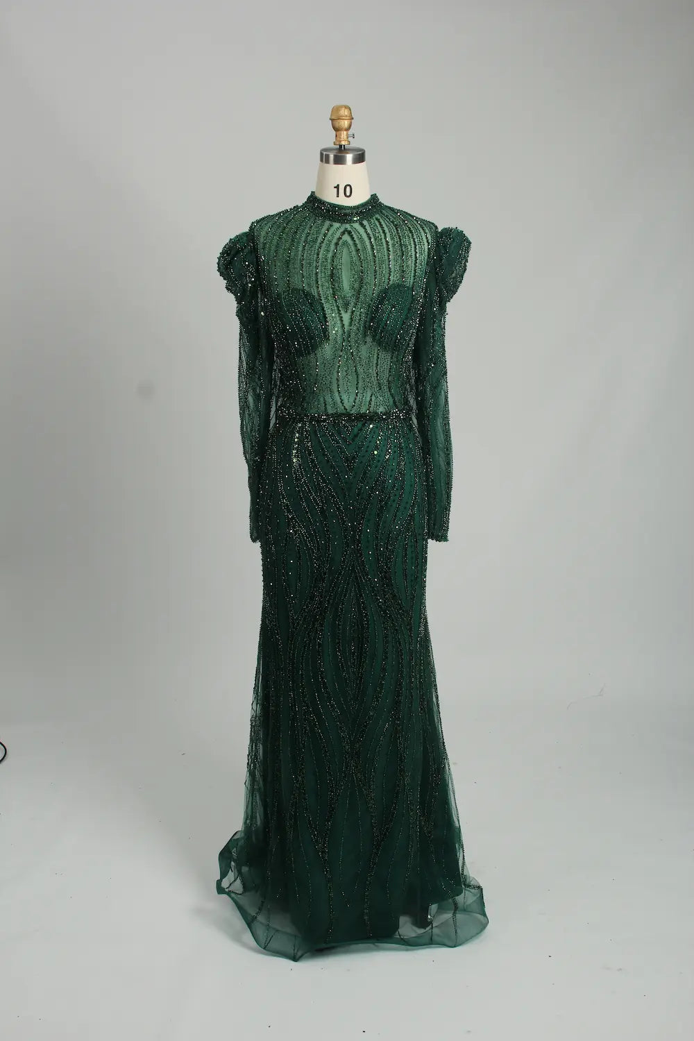 Champagne Beaded High Neck Long Sleeve Sheath Mother of the Bride Dress MK129