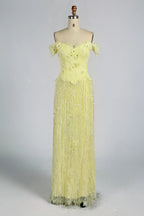 Yellow Off-the-Shoulder Floral Appliqu¨¦ Sequin Mother of the Bride Dress KY079