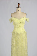 Yellow Off-the-Shoulder Floral Appliqu¨¦ Sequin Mother of the Bride Dress KY079