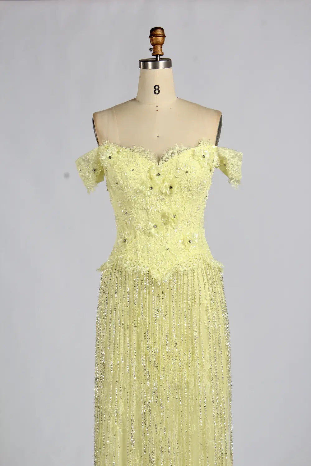 Yellow Off-the-Shoulder Floral Appliqu¨¦ Sequin Mother of the Bride Dress KY079