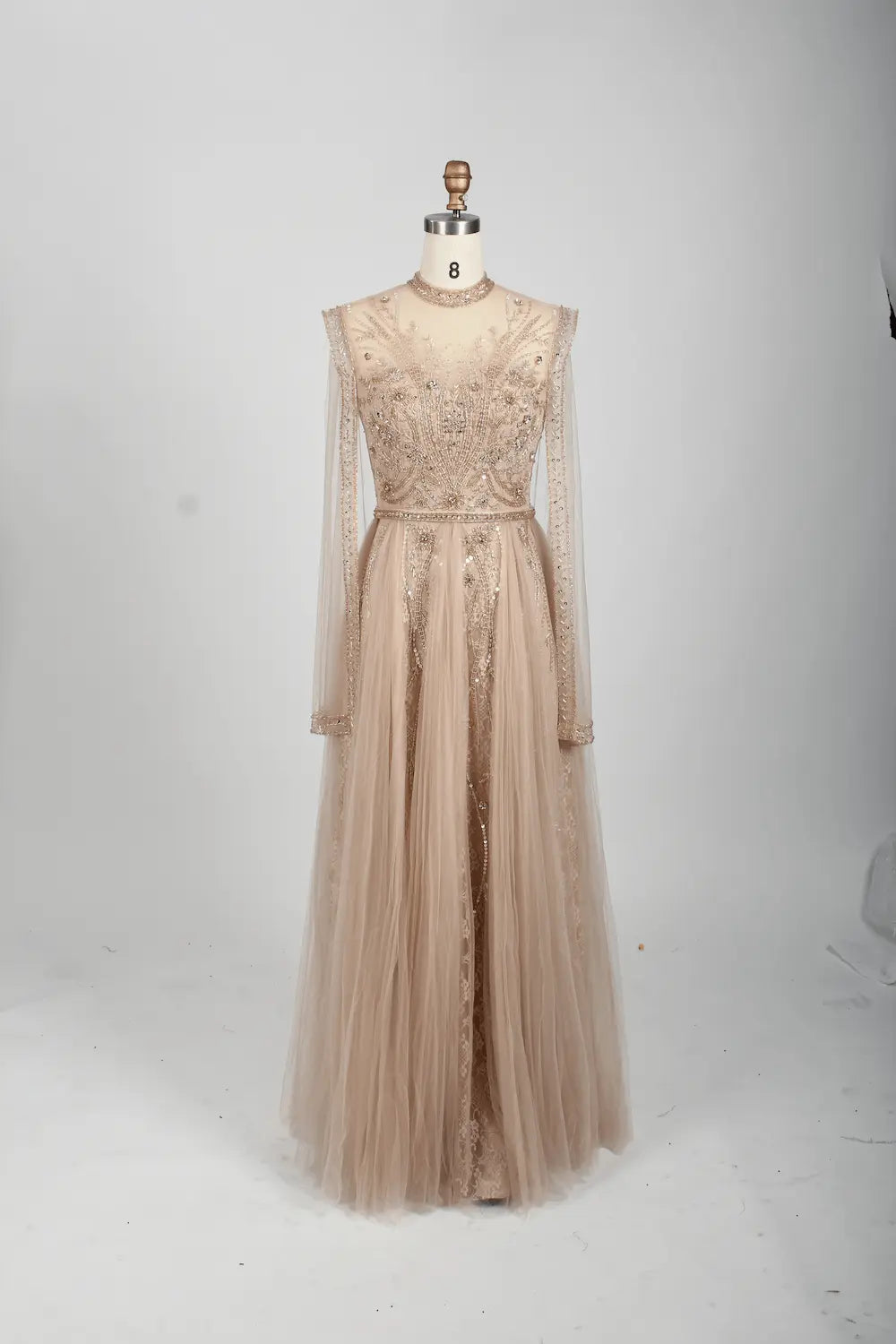 Embellished Boat Neck A-Line Mother of the Bride Dress with Long Sleeves MC071