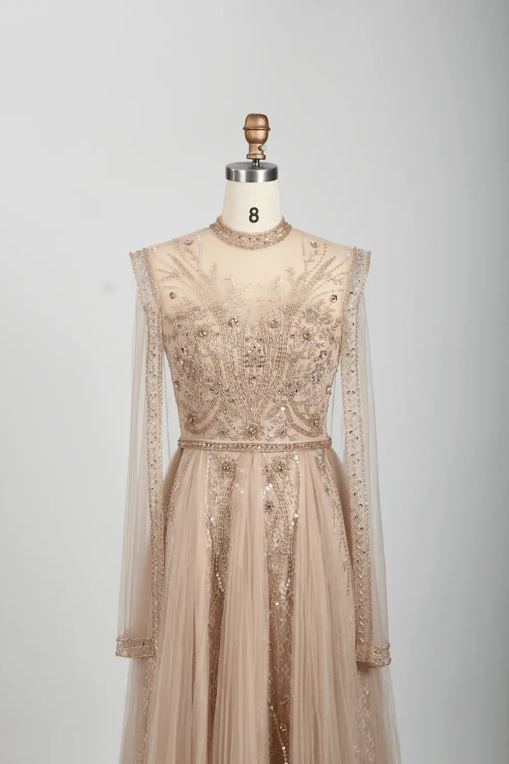 Embellished Boat Neck A-Line Mother of the Bride Dress with Long Sleeves MC071