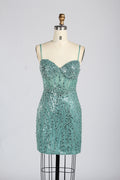 Wholesale Teal Spaghetti Strap Sequin Homecoming Dress 33332