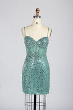 Wholesale Teal Spaghetti Strap Sequin Homecoming Dress 33332