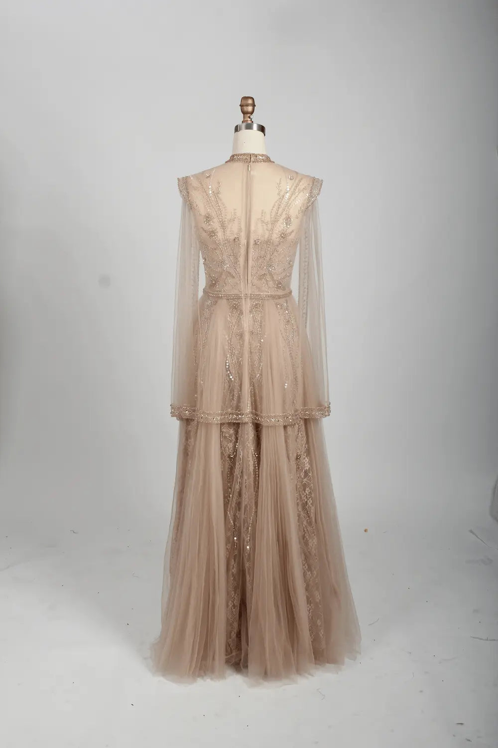 Embellished Boat Neck A-Line Mother of the Bride Dress with Long Sleeves MC071
