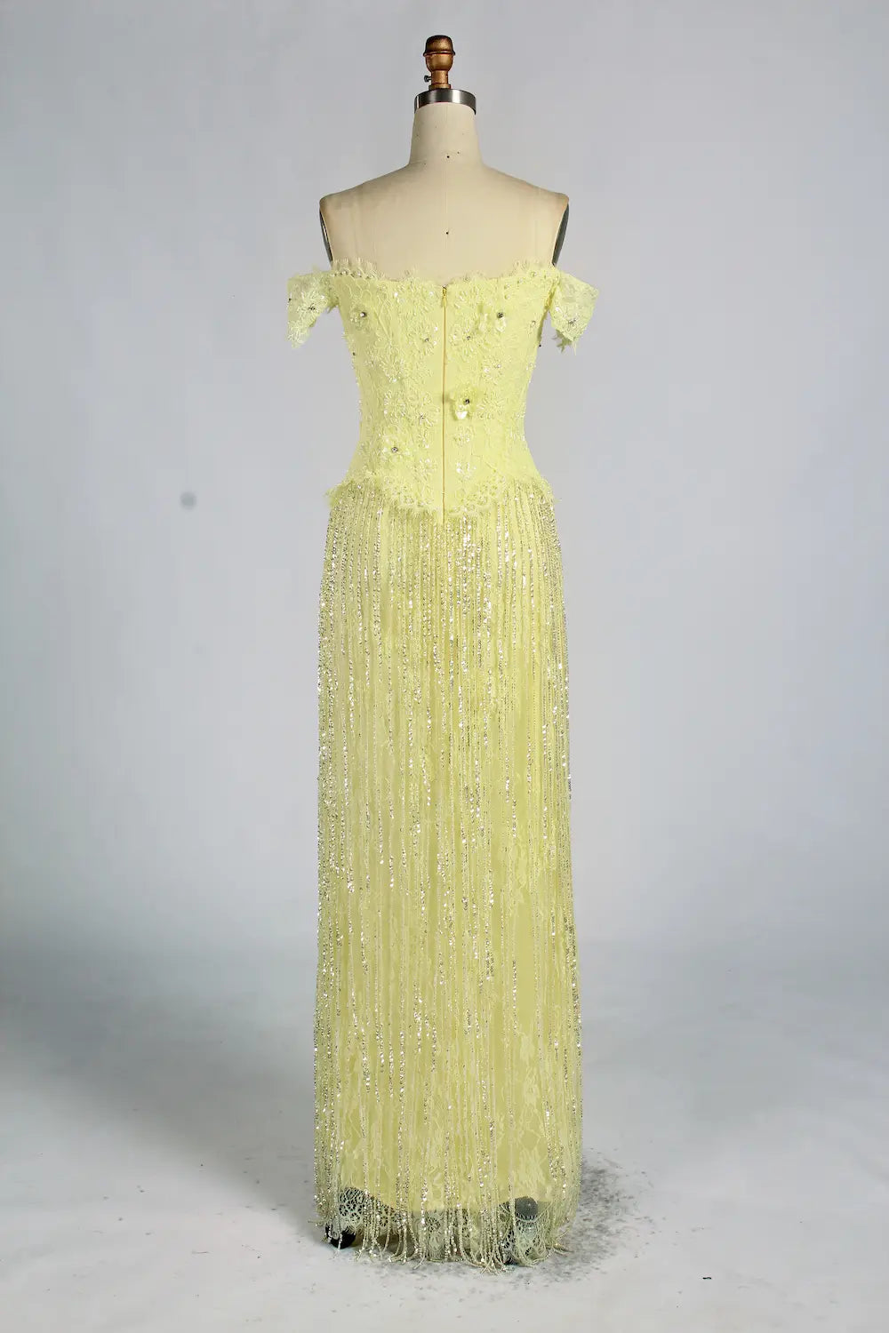 Yellow Off-the-Shoulder Floral Appliqu¨¦ Sequin Mother of the Bride Dress KY079