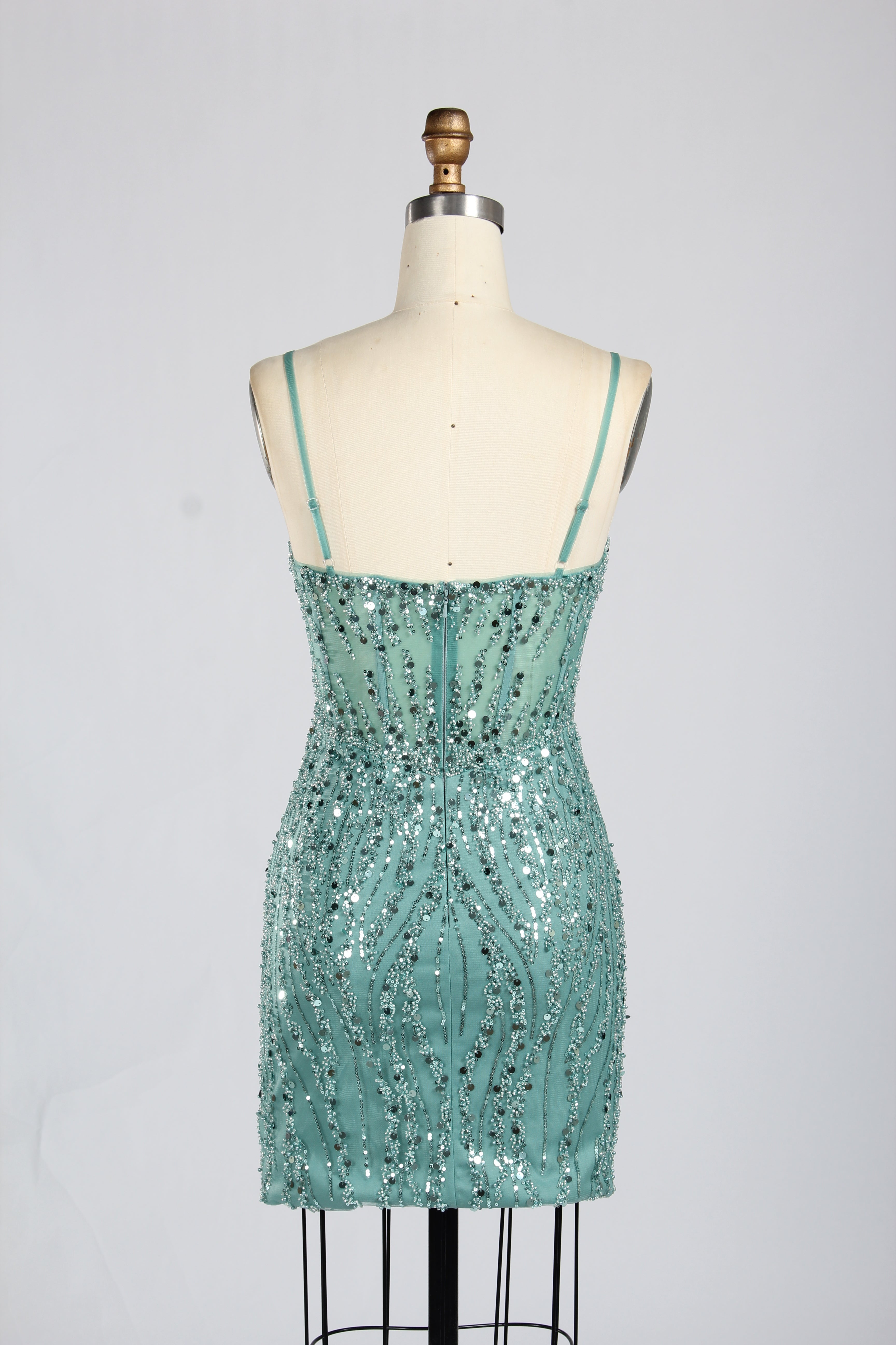 Wholesale Teal Spaghetti Strap Sequin Homecoming Dress 33332