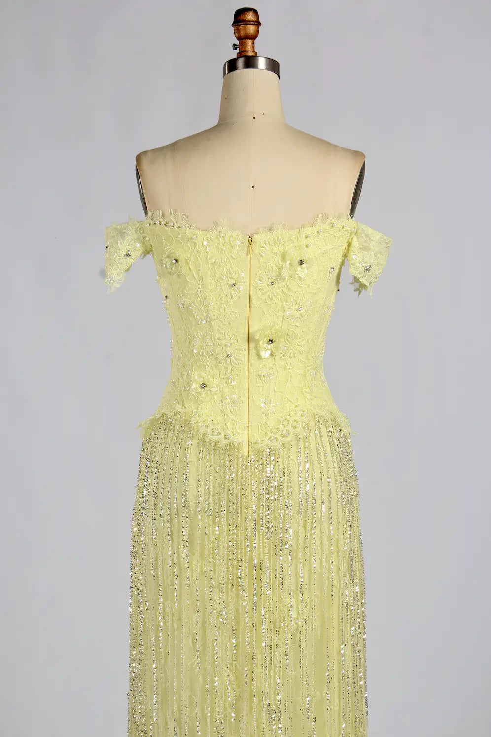 Yellow Off-the-Shoulder Floral Appliqu¨¦ Sequin Mother of the Bride Dress KY079