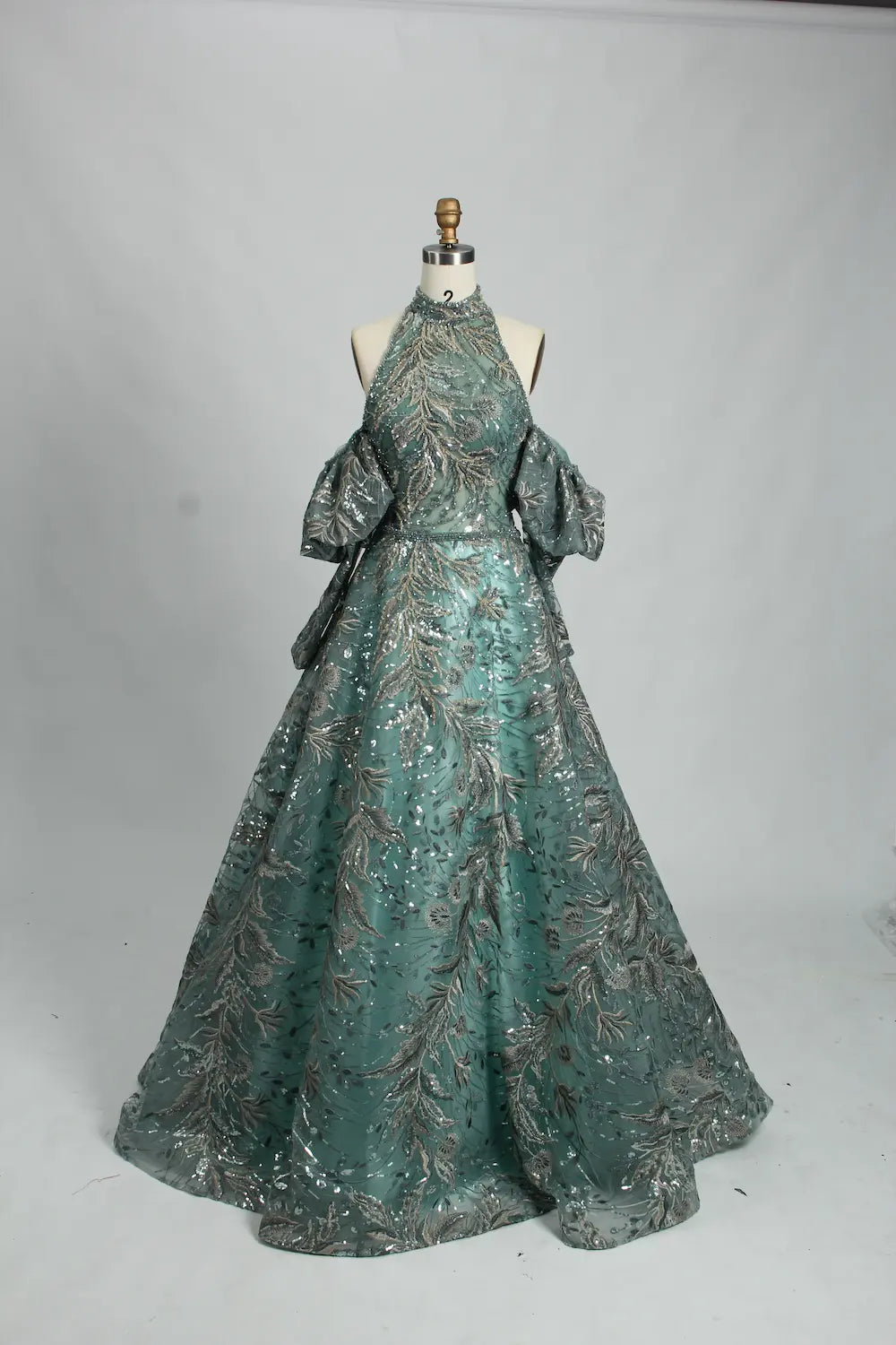 Sage Green Beaded Off the Shoulder A-Line Mother of the Bride Dress MK109