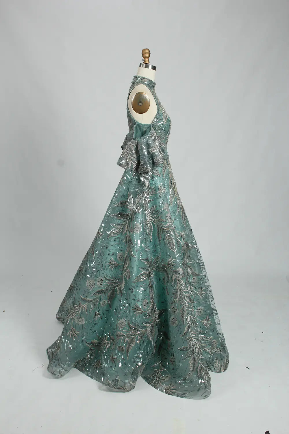 Sage Green Beaded Off the Shoulder A-Line Mother of the Bride Dress MK109