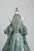 Sage Green Beaded Off the Shoulder A-Line Mother of the Bride Dress MK109