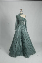 Sage Green One Shoulder Beaded A-Line Mother of the Bride Dress MK110