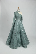 Sage Green One Shoulder Beaded A-Line Mother of the Bride Dress MK110