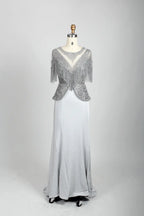 Ivory Embellished A-Line Mother of the Bride Dress with Short Sleeves MC079