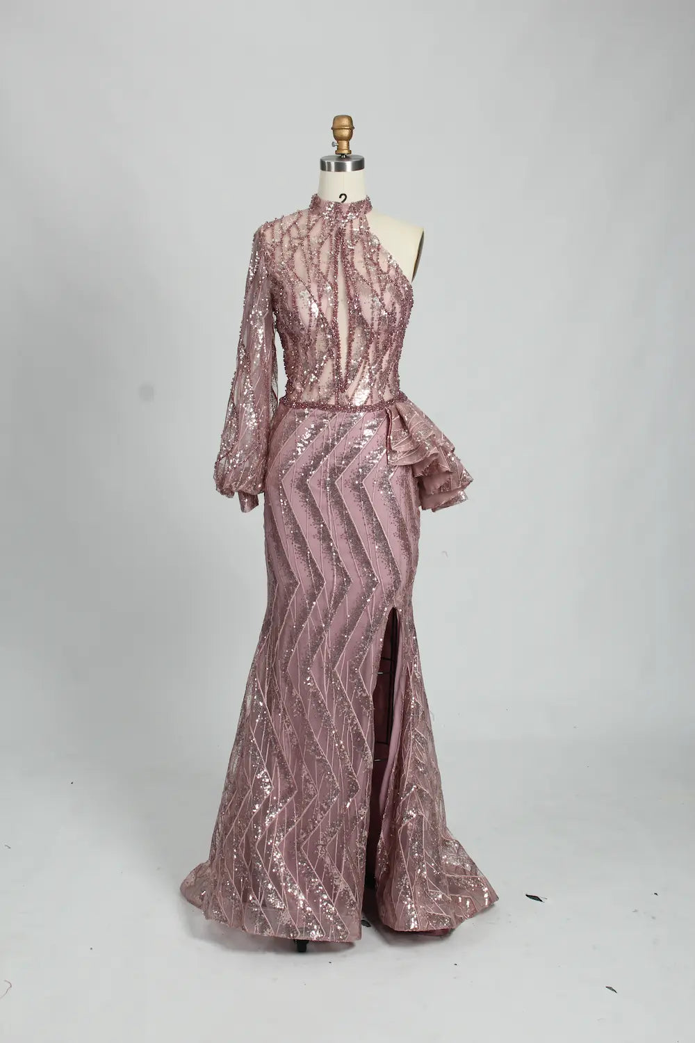 Blush Pink One Shoulder Beaded Mother of the Bride Dress MK111