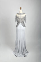 Ivory Embellished A-Line Mother of the Bride Dress with Short Sleeves MC079
