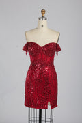 Wholesale Red Off-Shoulder Sequin Short Homecoming Dress 33330S