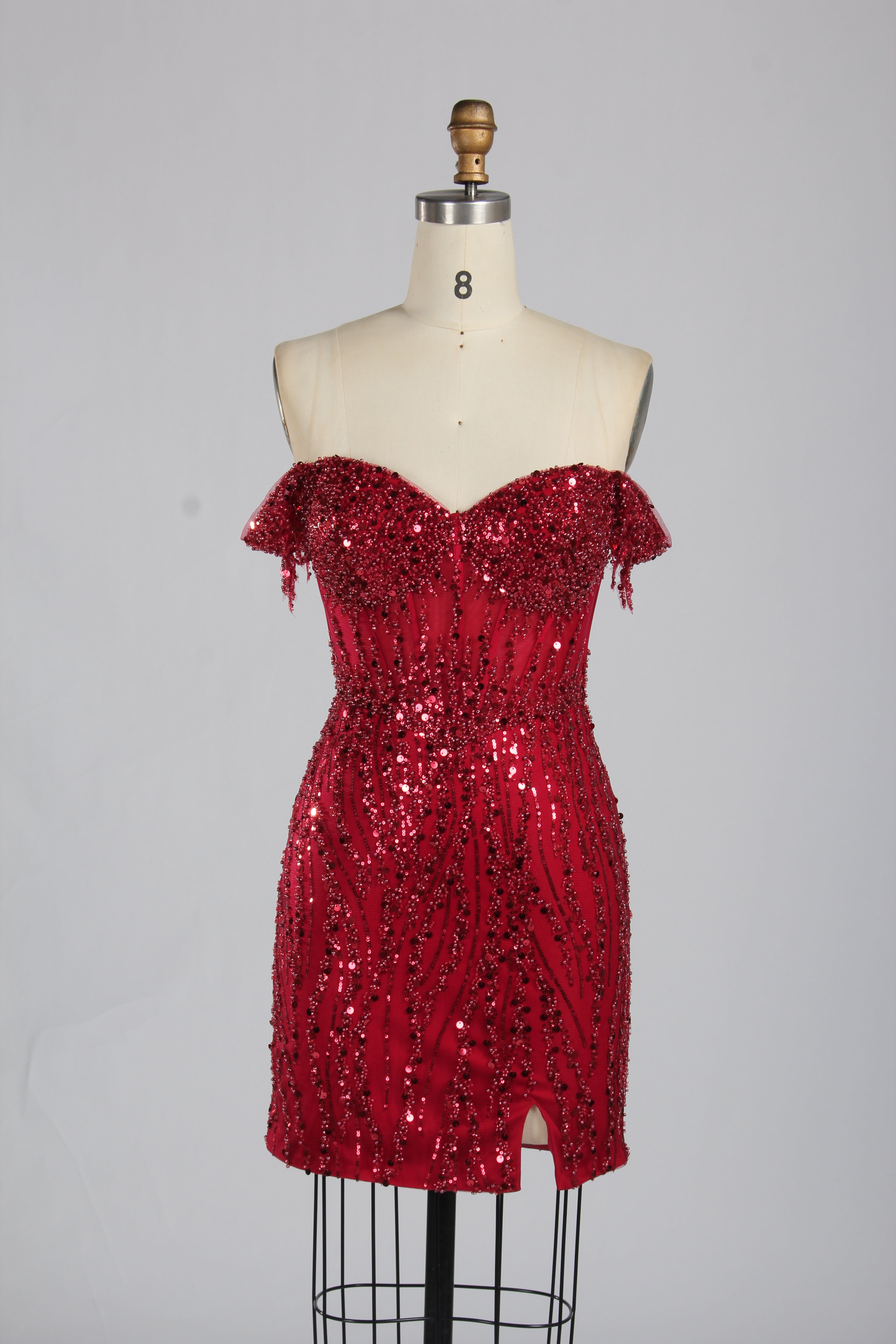 Wholesale Red Off-Shoulder Sequin Short Homecoming Dress 33330S