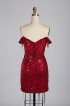 Wholesale Red Off-Shoulder Sequin Short Homecoming Dress 33330S