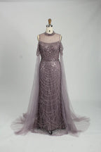 Light Blue Beaded Mother of the Bride Dress with Sheer Cape MC108