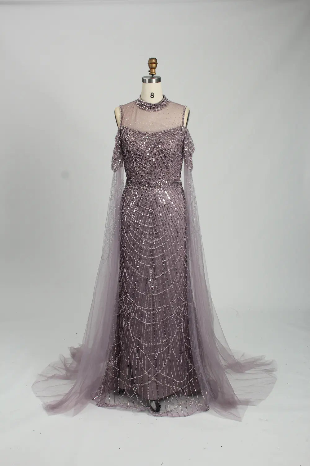 Light Blue Beaded Mother of the Bride Dress with Sheer Cape MC108