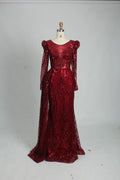 Burgundy Long Sleeve Sequin Mermaid Mother of the Bride Dress MK113