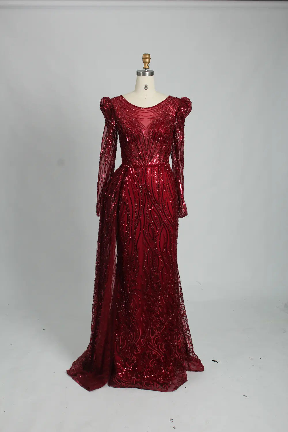 Burgundy Long Sleeve Sequin Mermaid Mother of the Bride Dress MK113