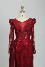 Burgundy Long Sleeve Sequin Mermaid Mother of the Bride Dress MK113