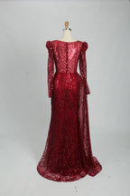 Burgundy Long Sleeve Sequin Mermaid Mother of the Bride Dress MK113