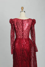 Burgundy Long Sleeve Sequin Mermaid Mother of the Bride Dress MK113