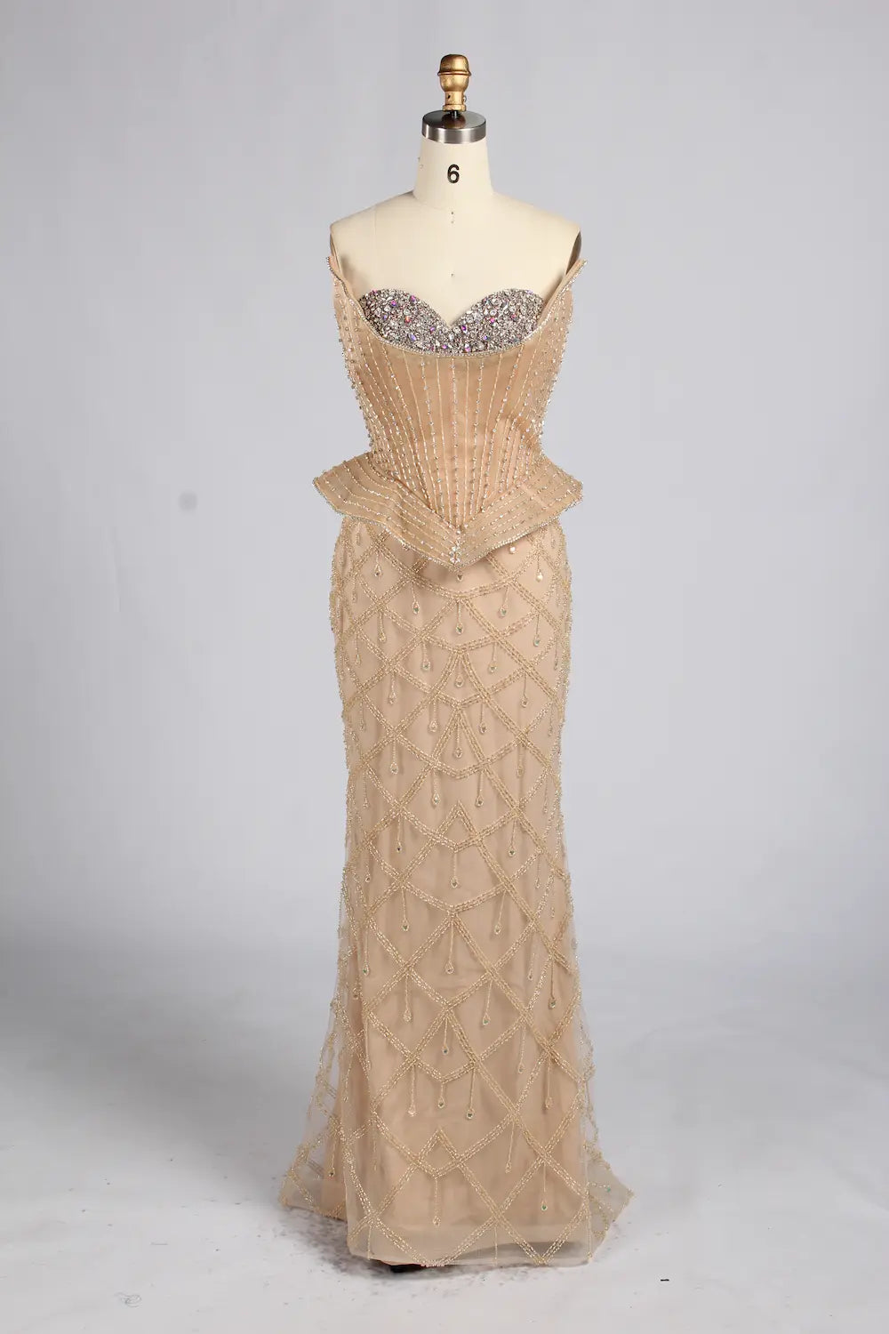 Olive Green Spaghetti Strap Crystal Corset Peplum Mermaid Evening Dress KY082
