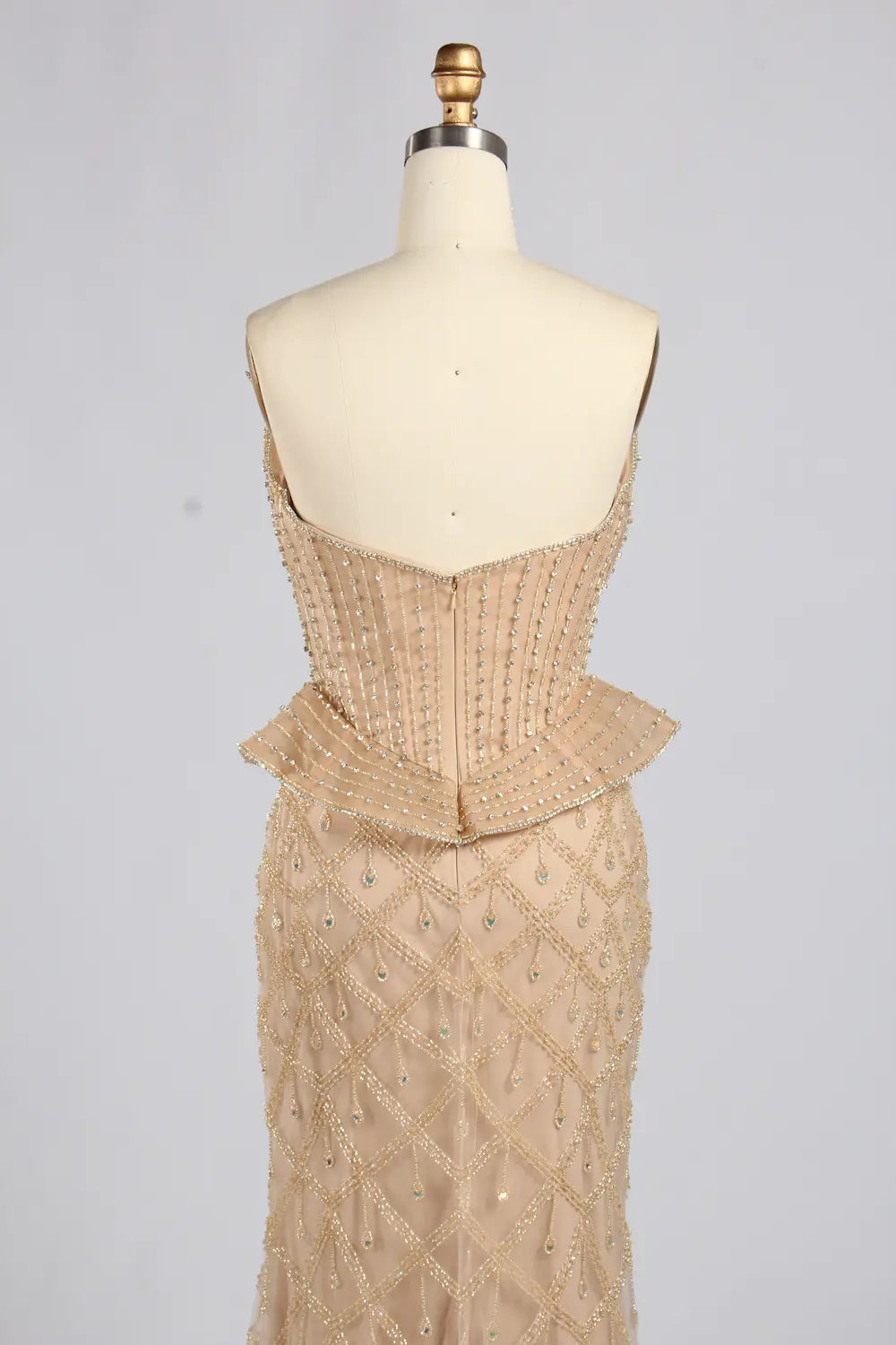 Olive Green Spaghetti Strap Crystal Corset Peplum Mermaid Evening Dress KY082