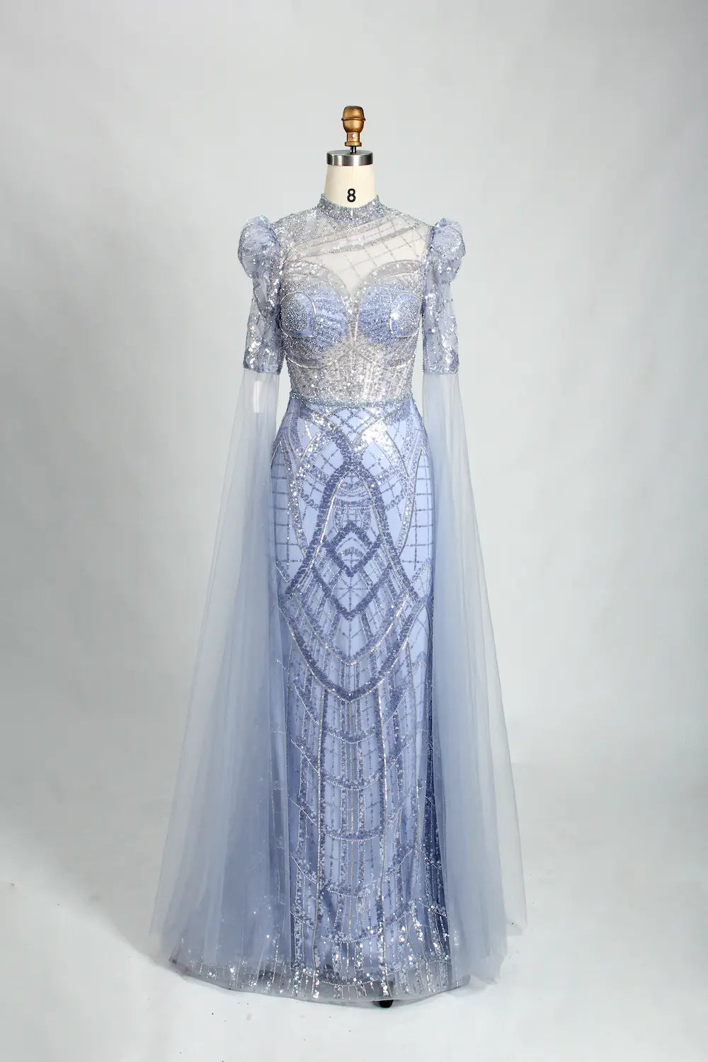 Ice Blue High Neck Beaded Sheath Mother of the Bride Dress MK121