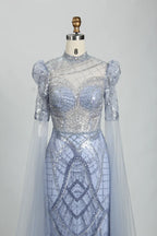 Ice Blue High Neck Beaded Sheath Mother of the Bride Dress MK121