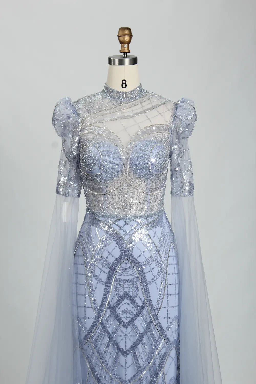 Ice Blue High Neck Beaded Sheath Mother of the Bride Dress MK121