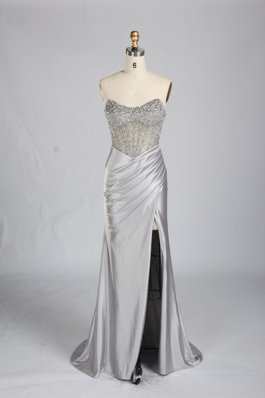 Wholesale Silver Crystal - Embellished Strapless Evening Gown 33294