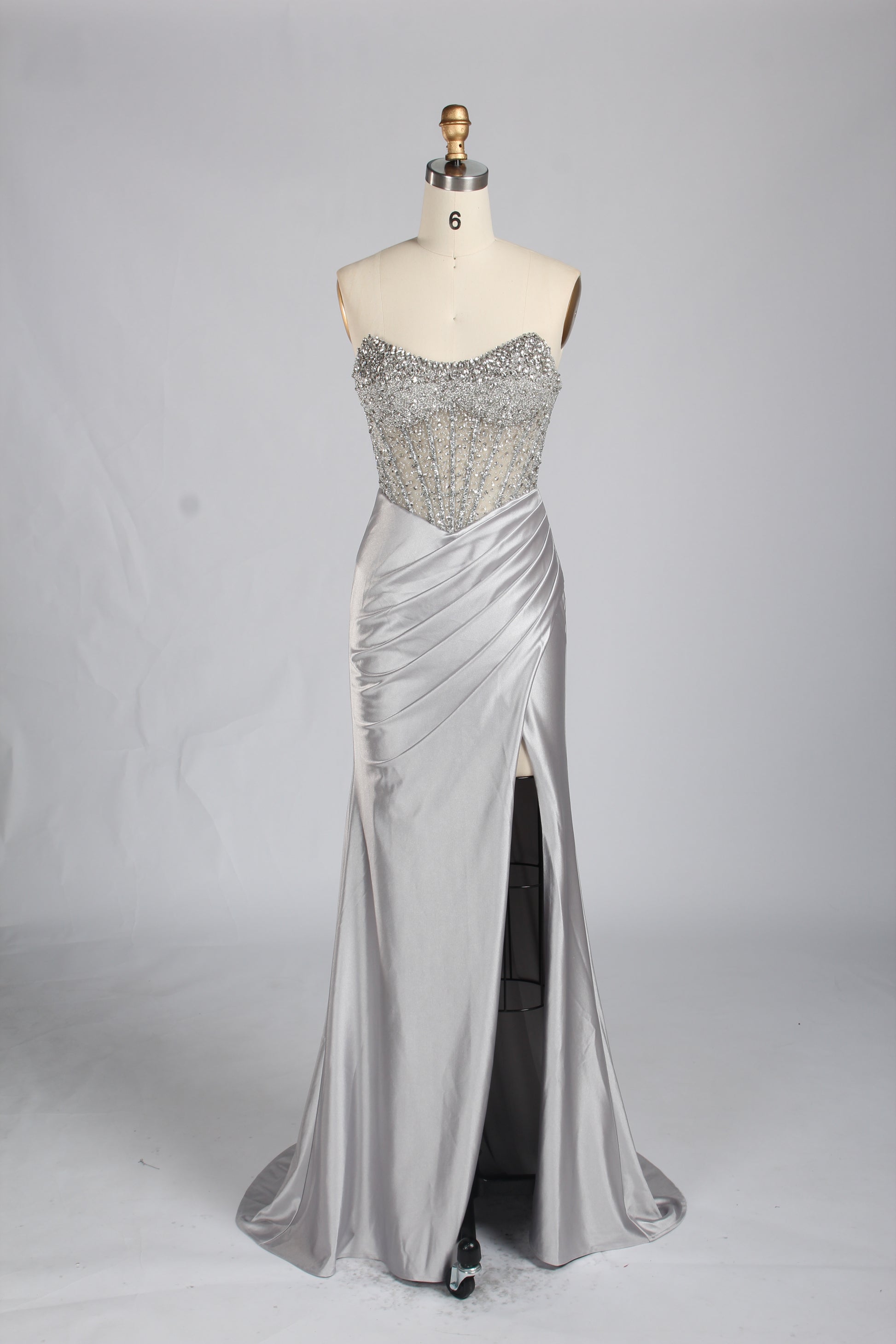 Wholesale Silver Crystal - Embellished Strapless Evening Gown 33294