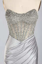 Wholesale Silver Crystal - Embellished Strapless Evening Gown 33294