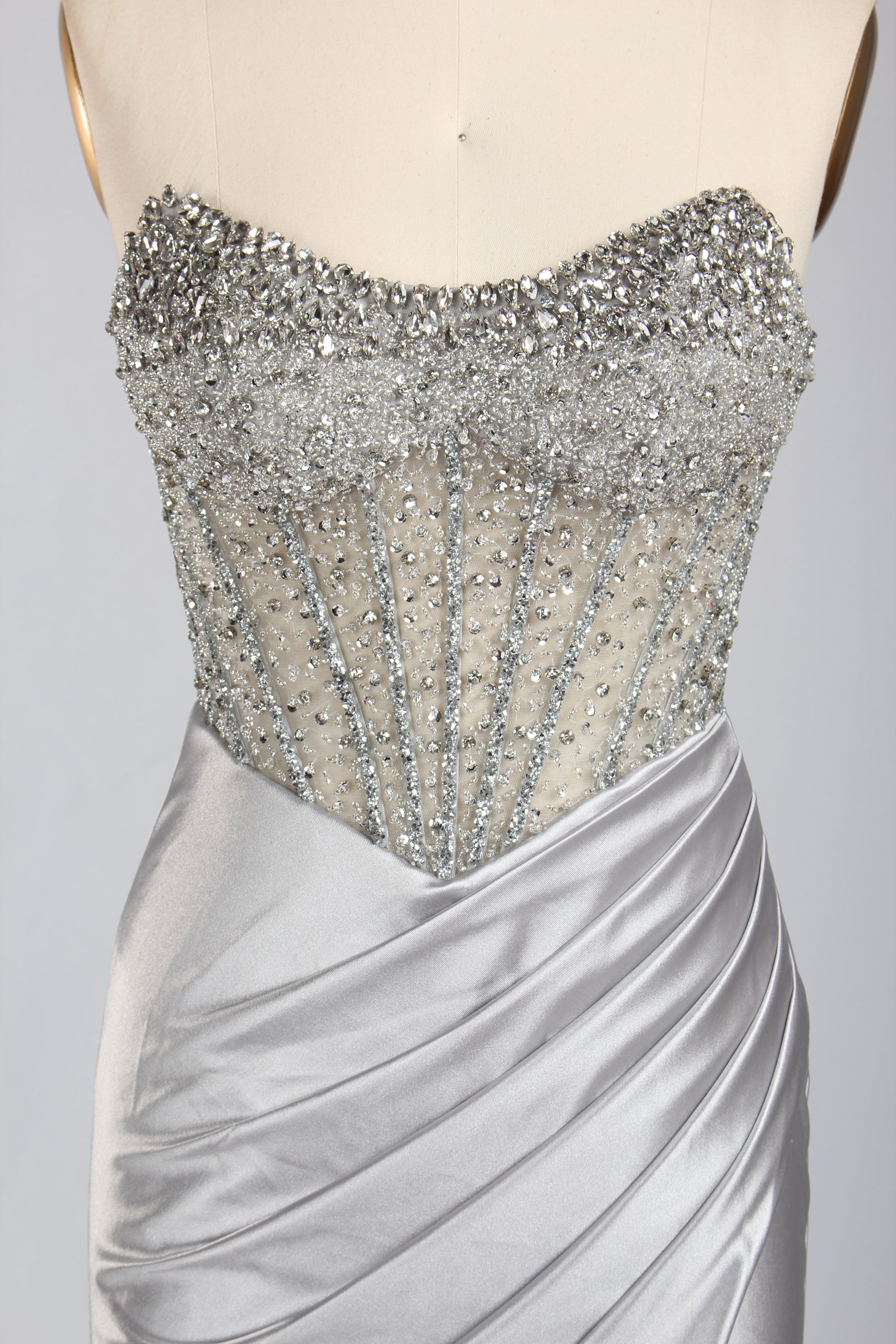 Wholesale Silver Crystal - Embellished Strapless Evening Gown 33294
