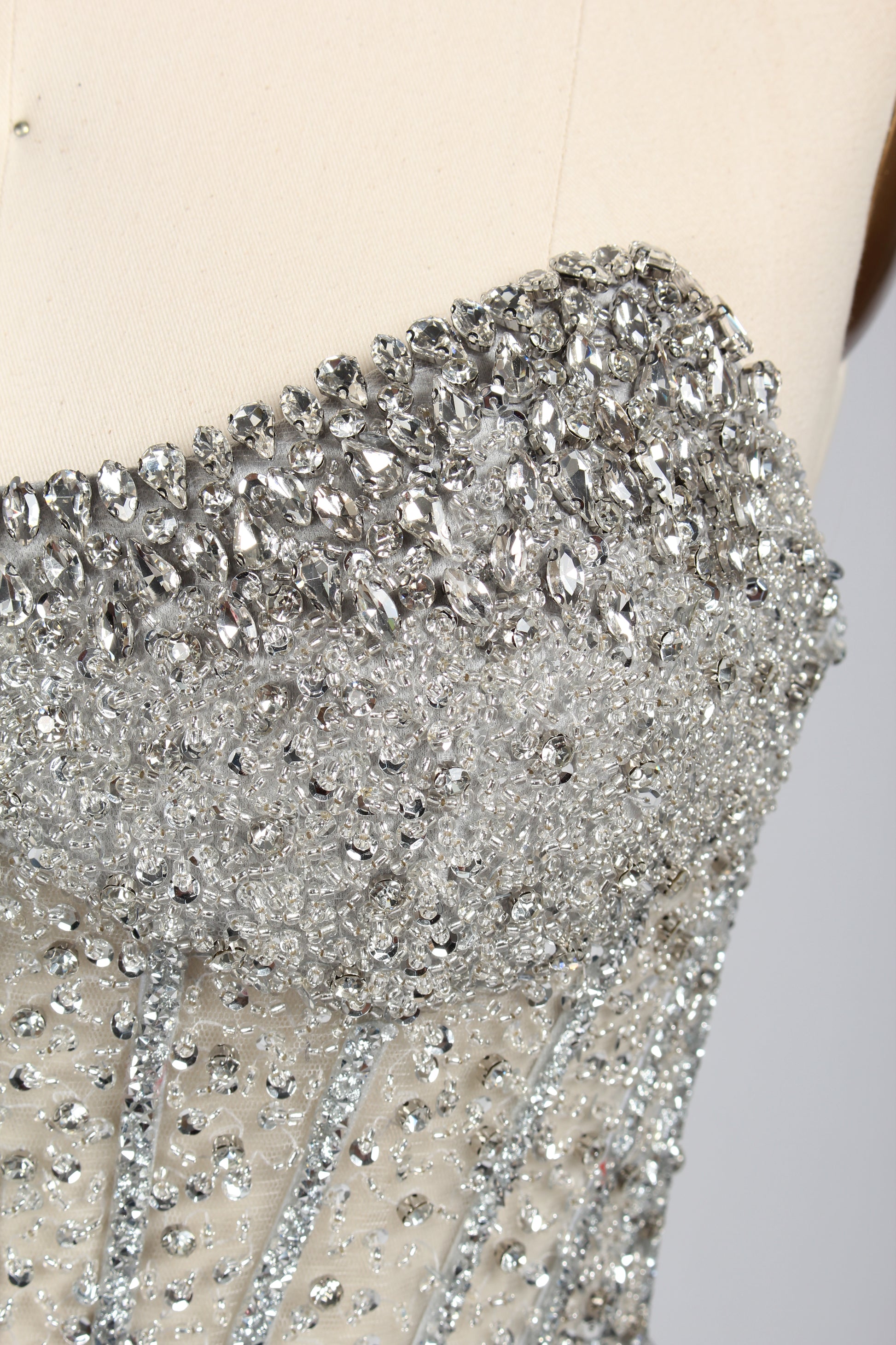 Wholesale Silver Crystal - Embellished Strapless Evening Gown 33294